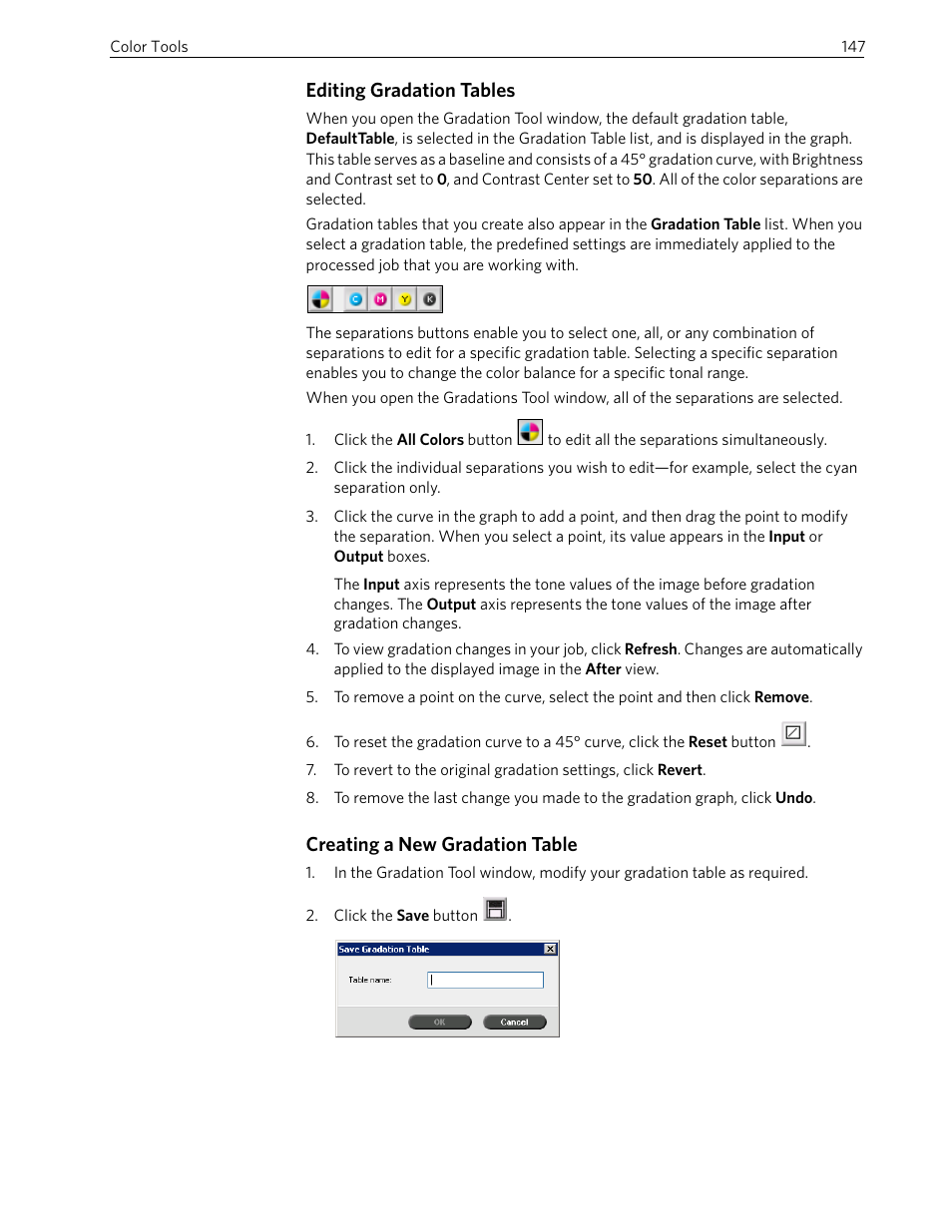 Editing gradation tables, Creating a new gradation table | Xerox 242 User Manual | Page 155 / 262