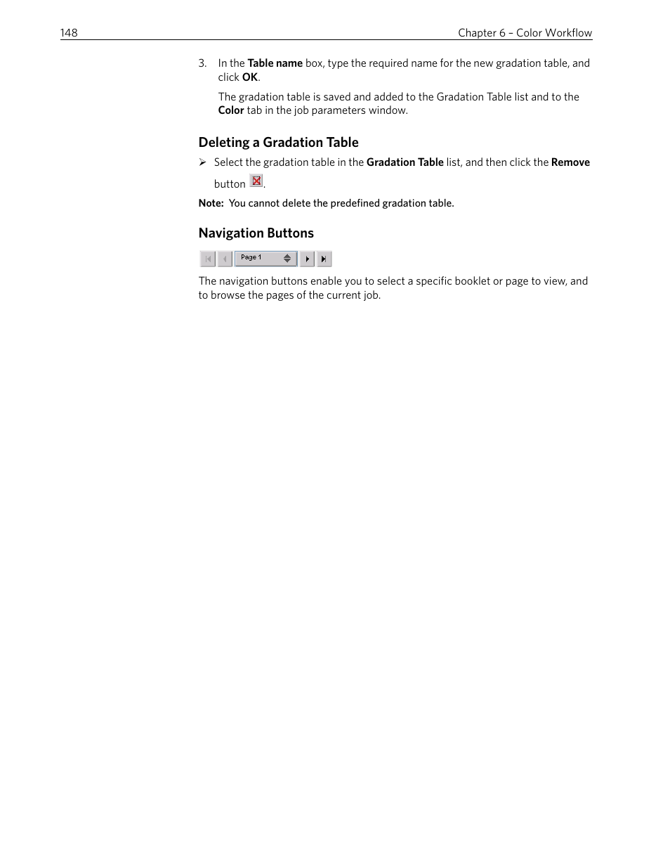 Deleting a gradation table, Navigation buttons | Xerox 242 User Manual | Page 156 / 262