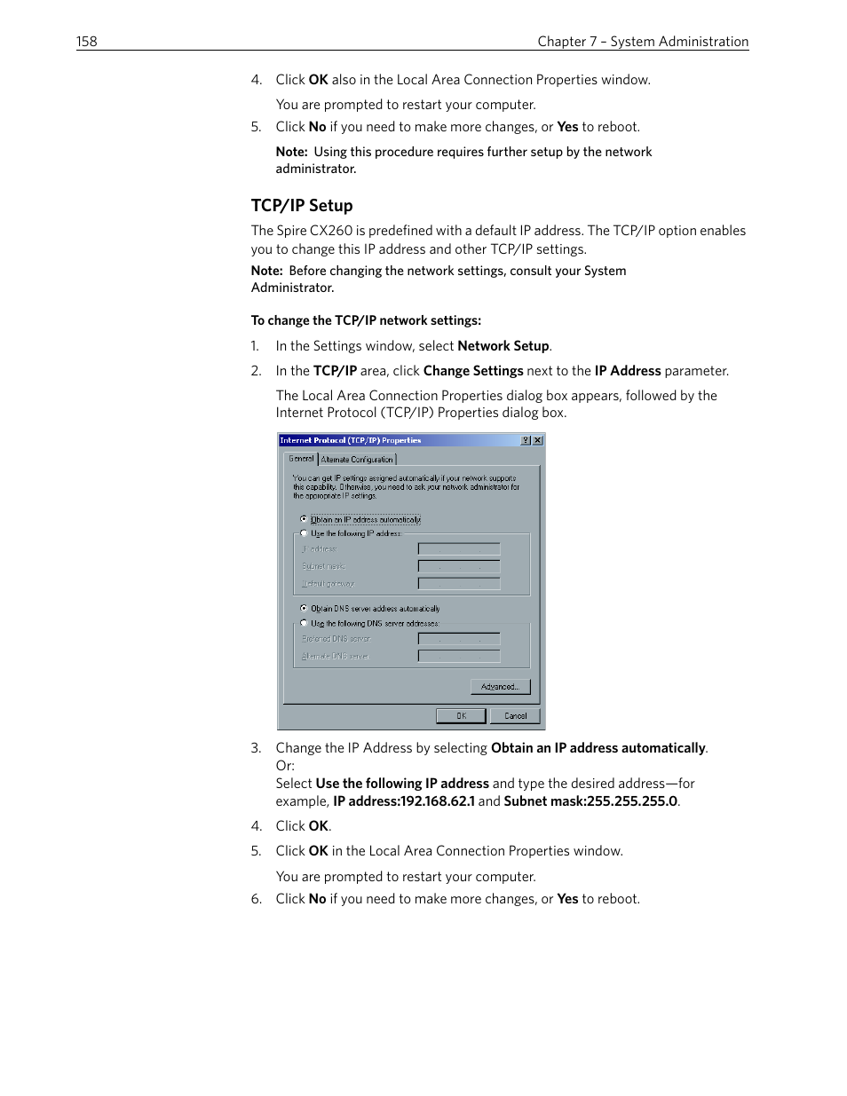 Tcp/ip setup | Xerox 242 User Manual | Page 166 / 262