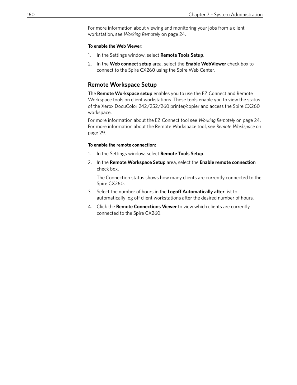 Remote workspace setup | Xerox 242 User Manual | Page 168 / 262