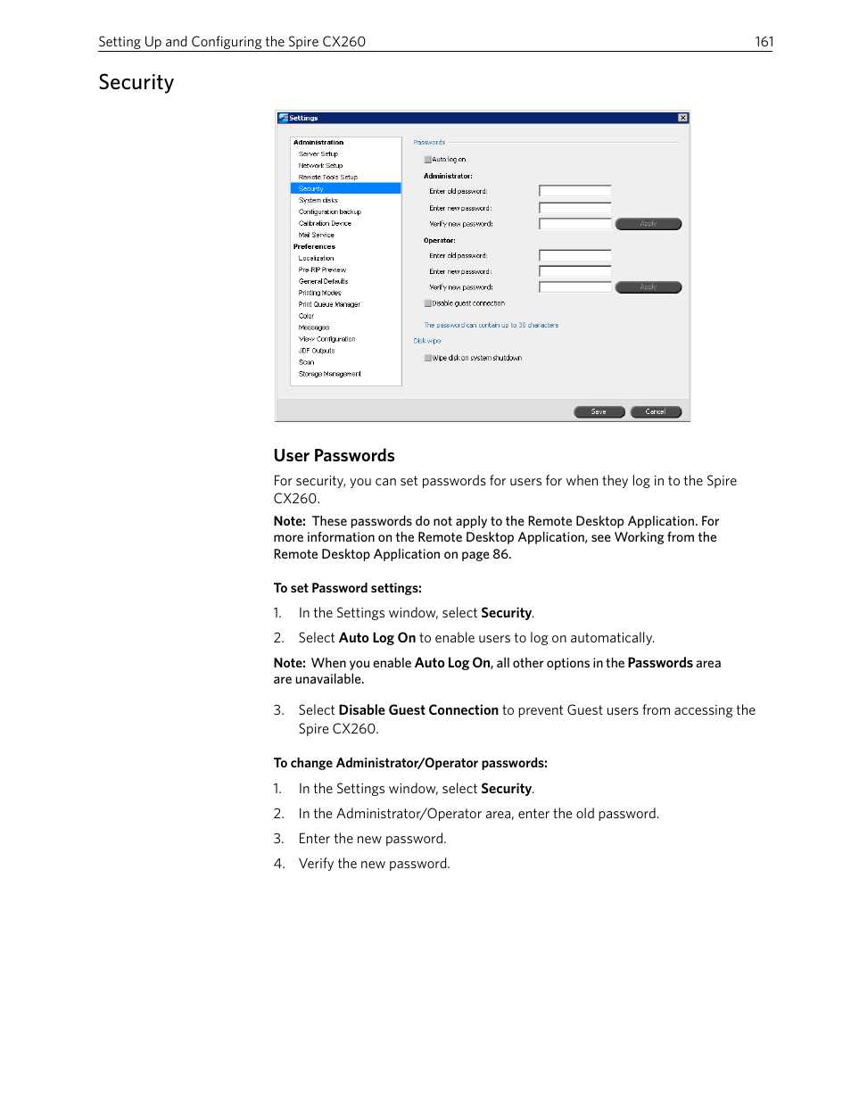 Security, User passwords | Xerox 242 User Manual | Page 169 / 262