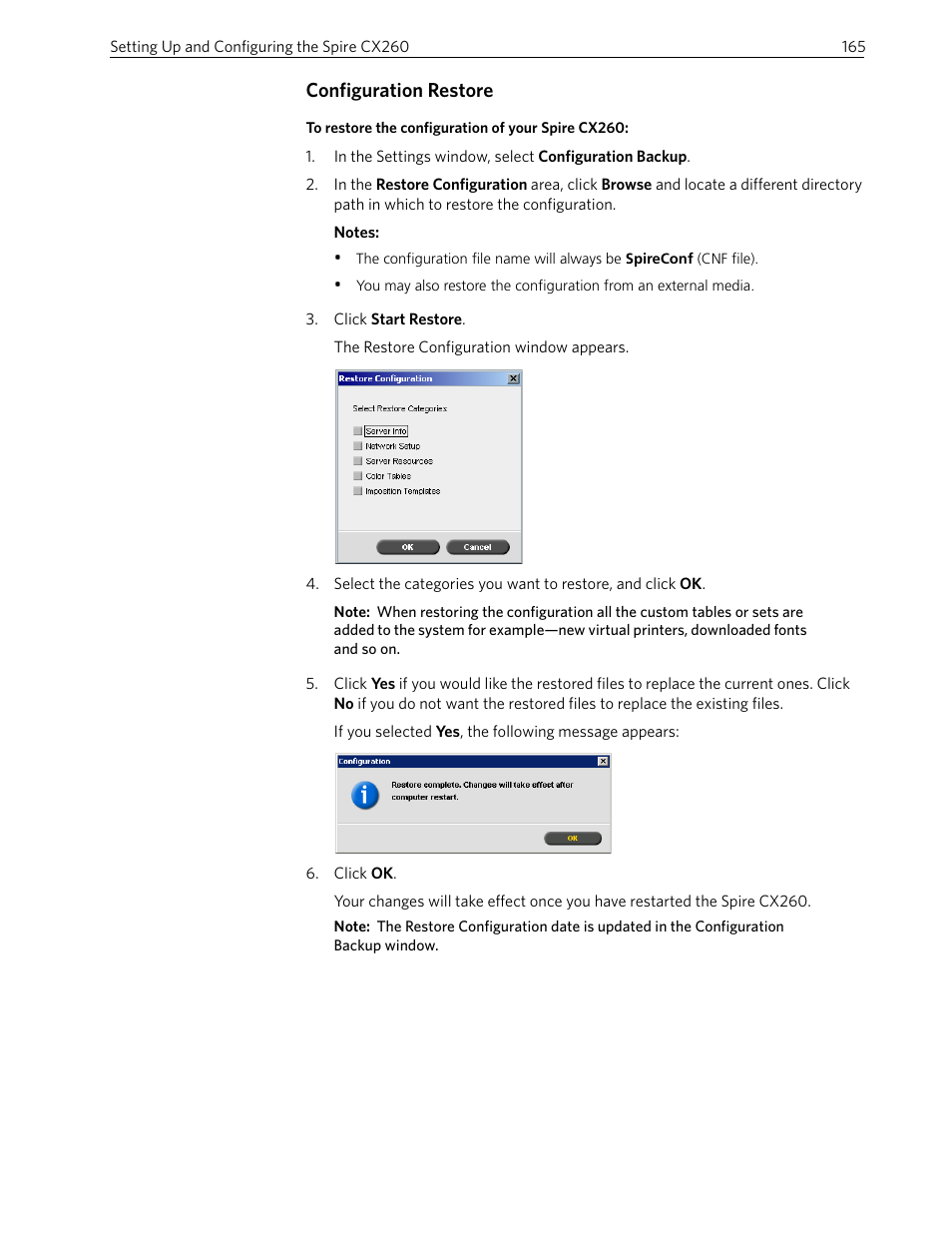 Configuration restore | Xerox 242 User Manual | Page 173 / 262