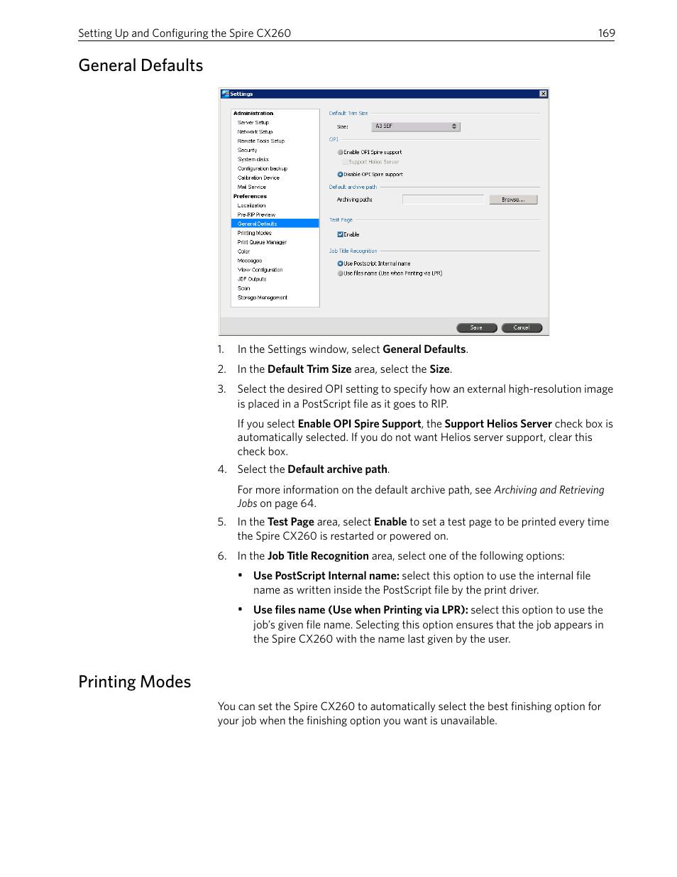 General defaults, Printing modes, General defaults printing modes | Xerox 242 User Manual | Page 177 / 262