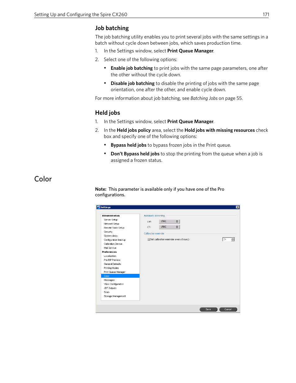 Job batching, Held jobs, Color | Xerox 242 User Manual | Page 179 / 262