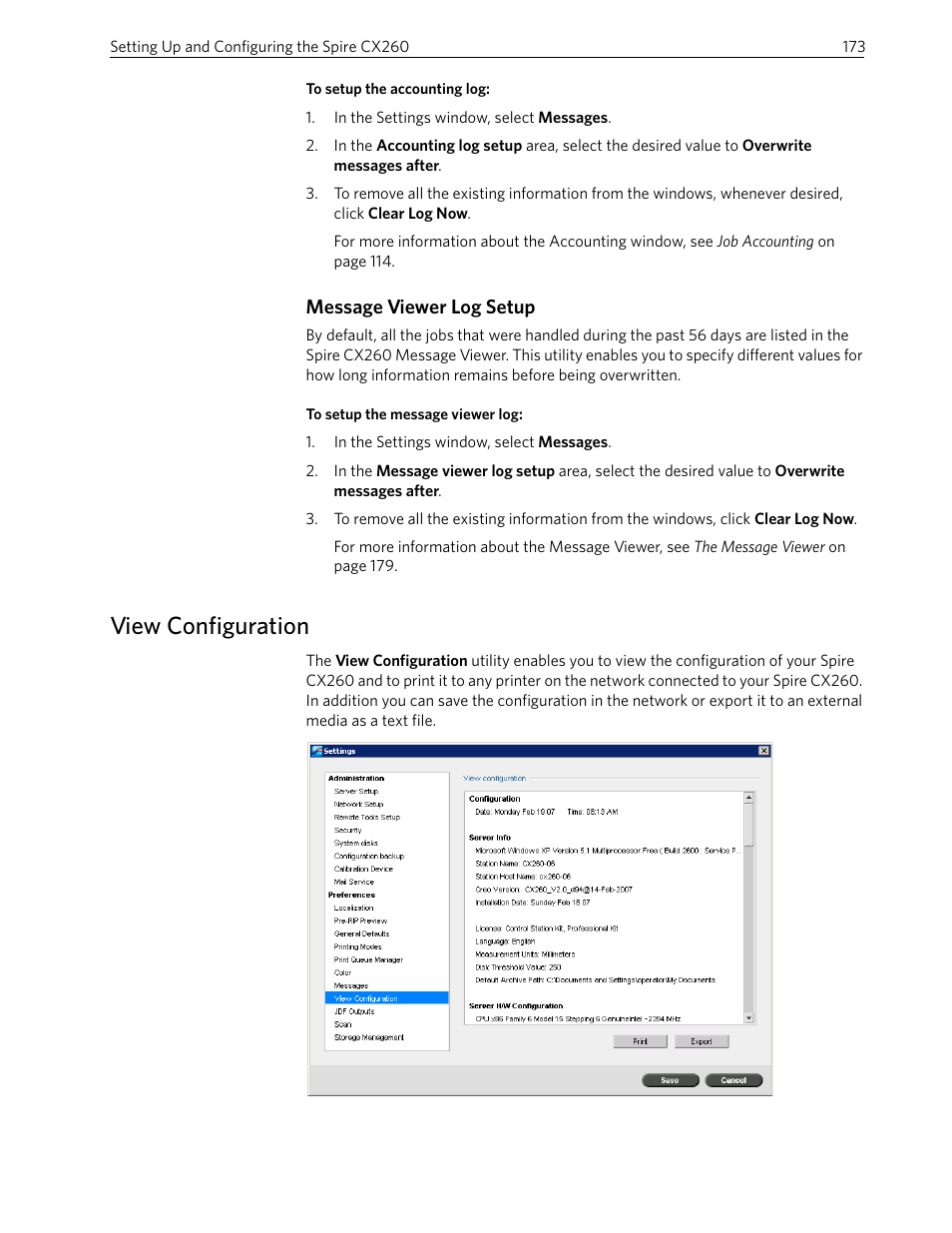 Message viewer log setup, View configuration | Xerox 242 User Manual | Page 181 / 262