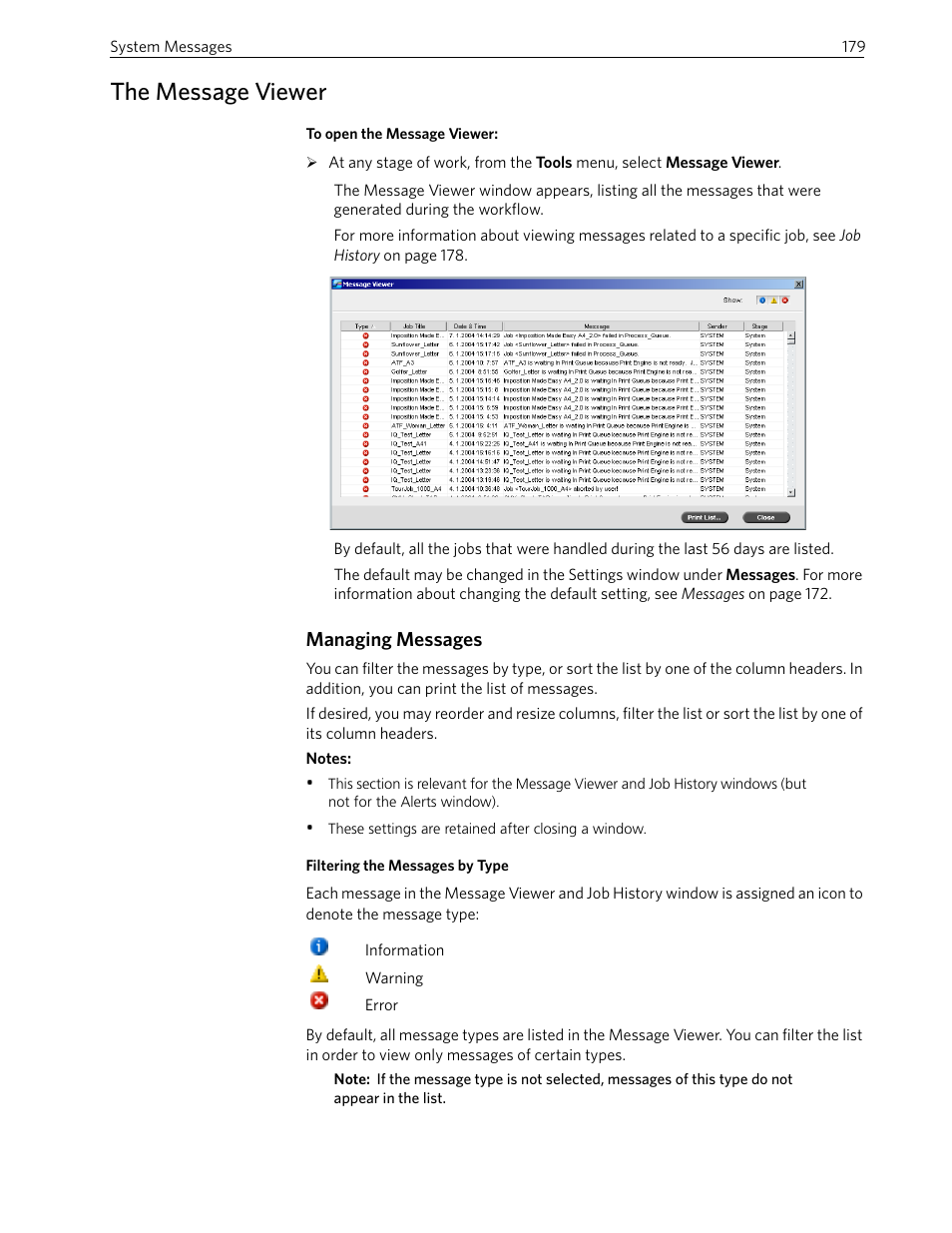 The message viewer, Managing messages | Xerox 242 User Manual | Page 187 / 262