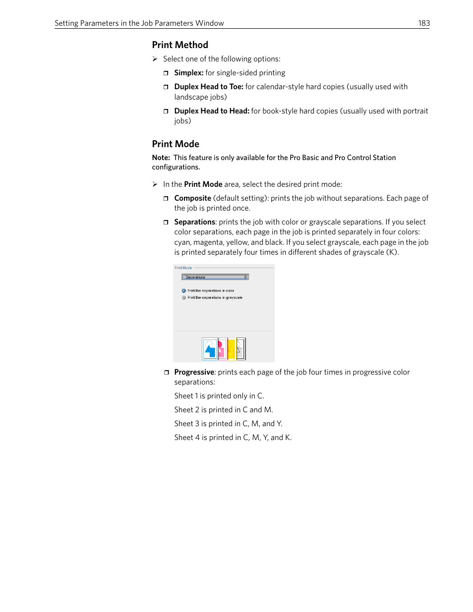 Print method, Print mode | Xerox 242 User Manual | Page 191 / 262