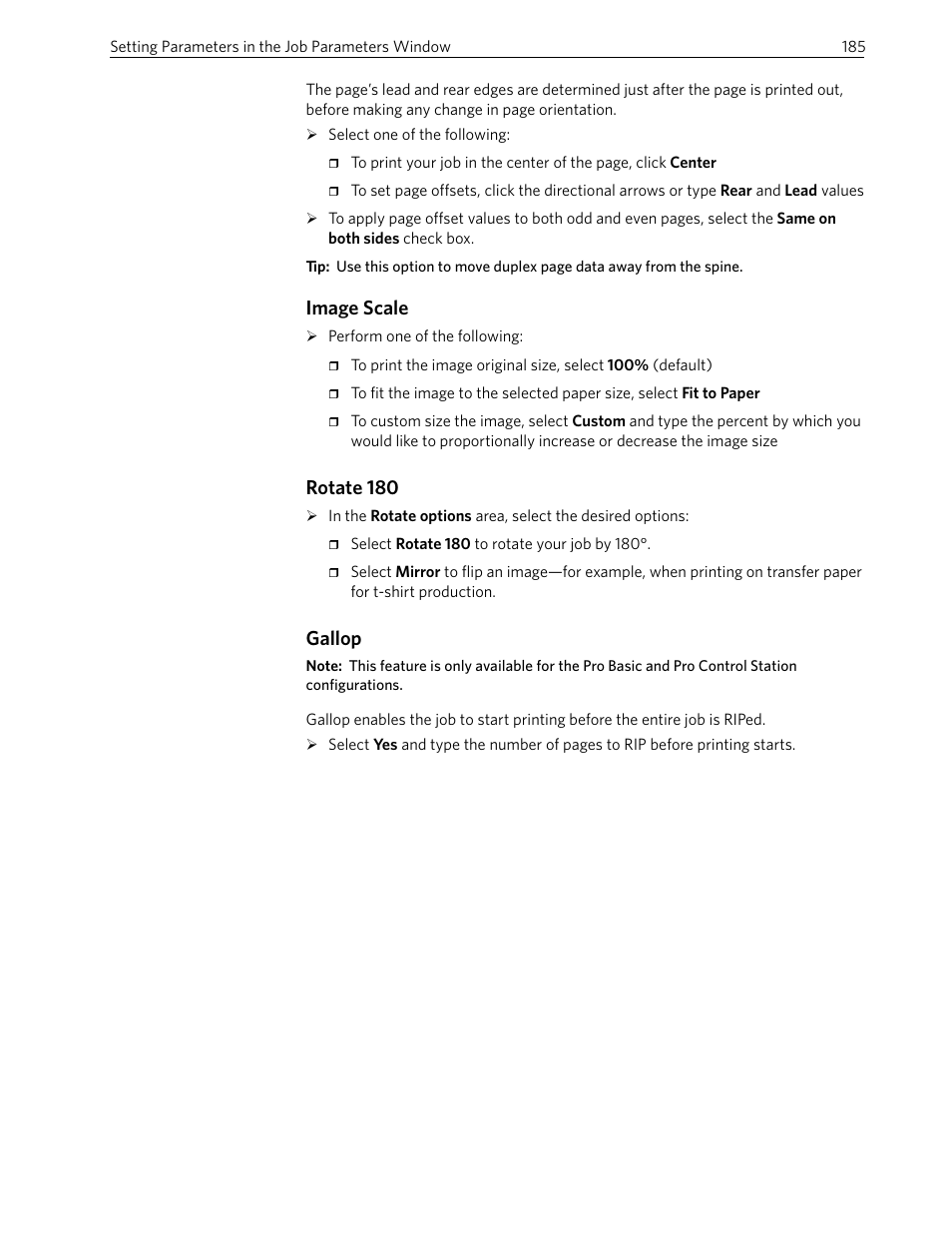 Image scale, Rotate 180, Gallop | Xerox 242 User Manual | Page 193 / 262