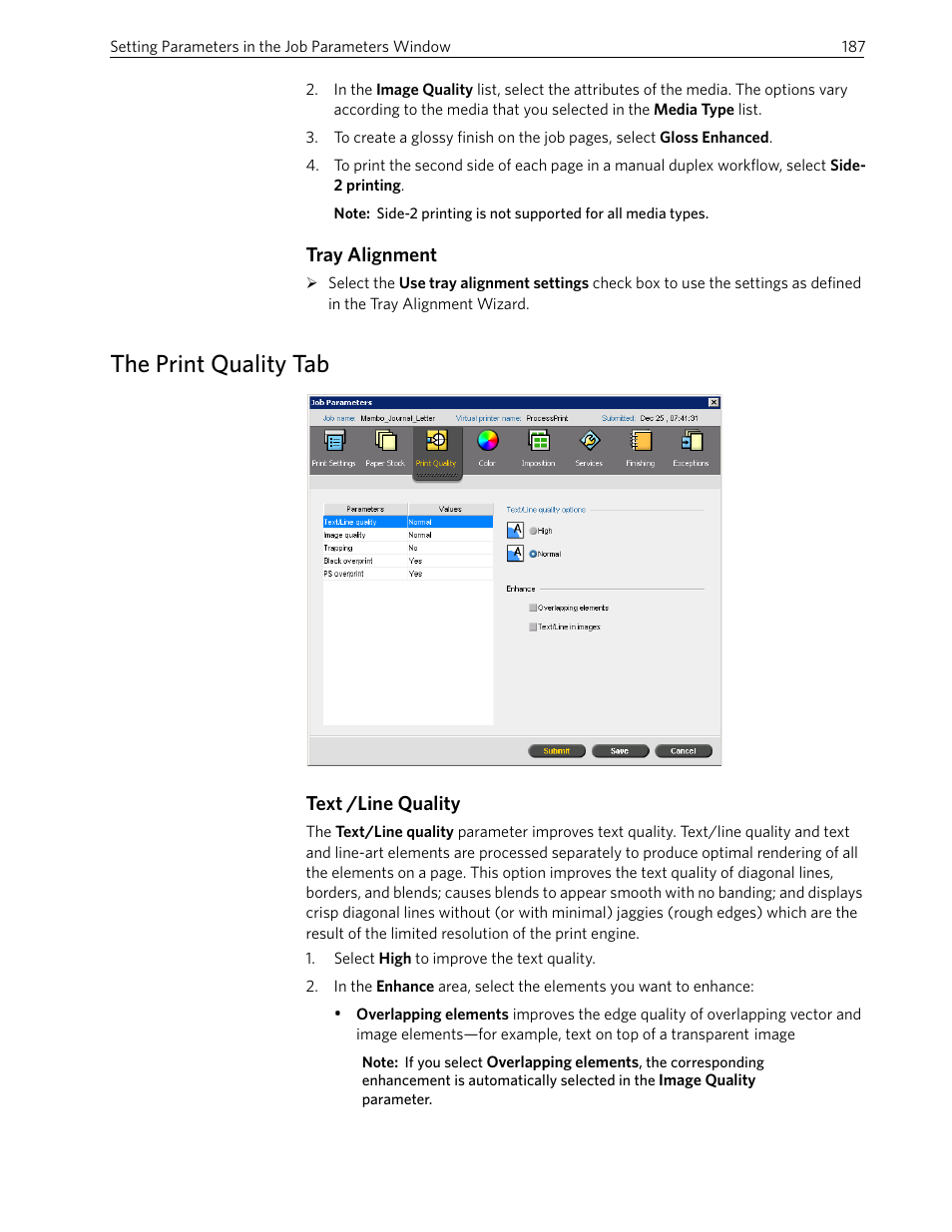 Tray alignment, The print quality tab, Text /line quality | Xerox 242 User Manual | Page 195 / 262