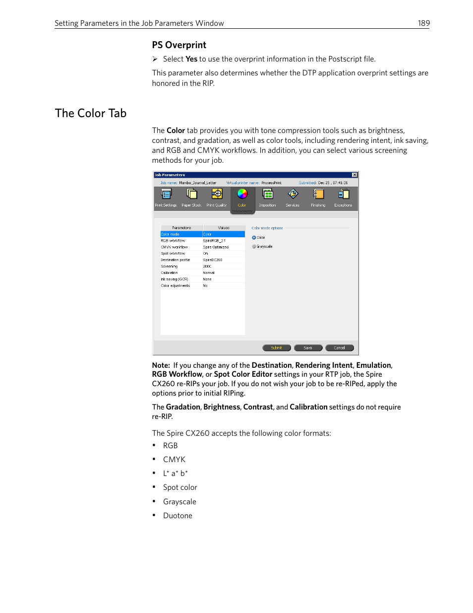 Ps overprint, The color tab | Xerox 242 User Manual | Page 197 / 262