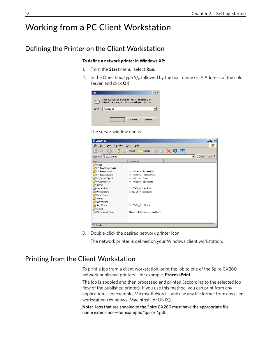 Working from a pc client workstation, Defining the printer on the client workstation, Printing from the client workstation | Xerox 242 User Manual | Page 20 / 262