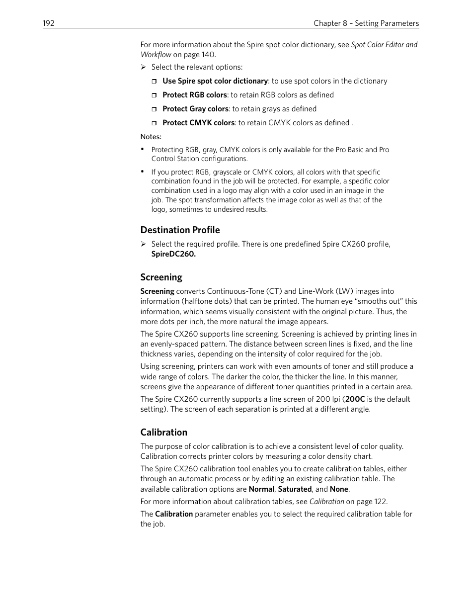 Destination profile, Screening, Calibration | Xerox 242 User Manual | Page 200 / 262