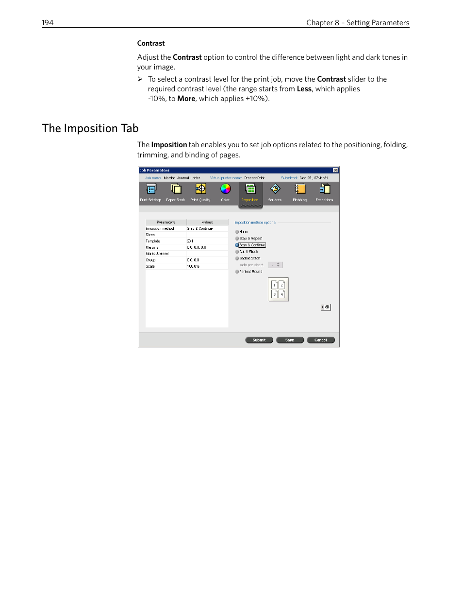 The imposition tab | Xerox 242 User Manual | Page 202 / 262