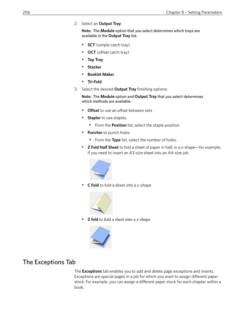 The exceptions tab | Xerox 242 User Manual | Page 214 / 262