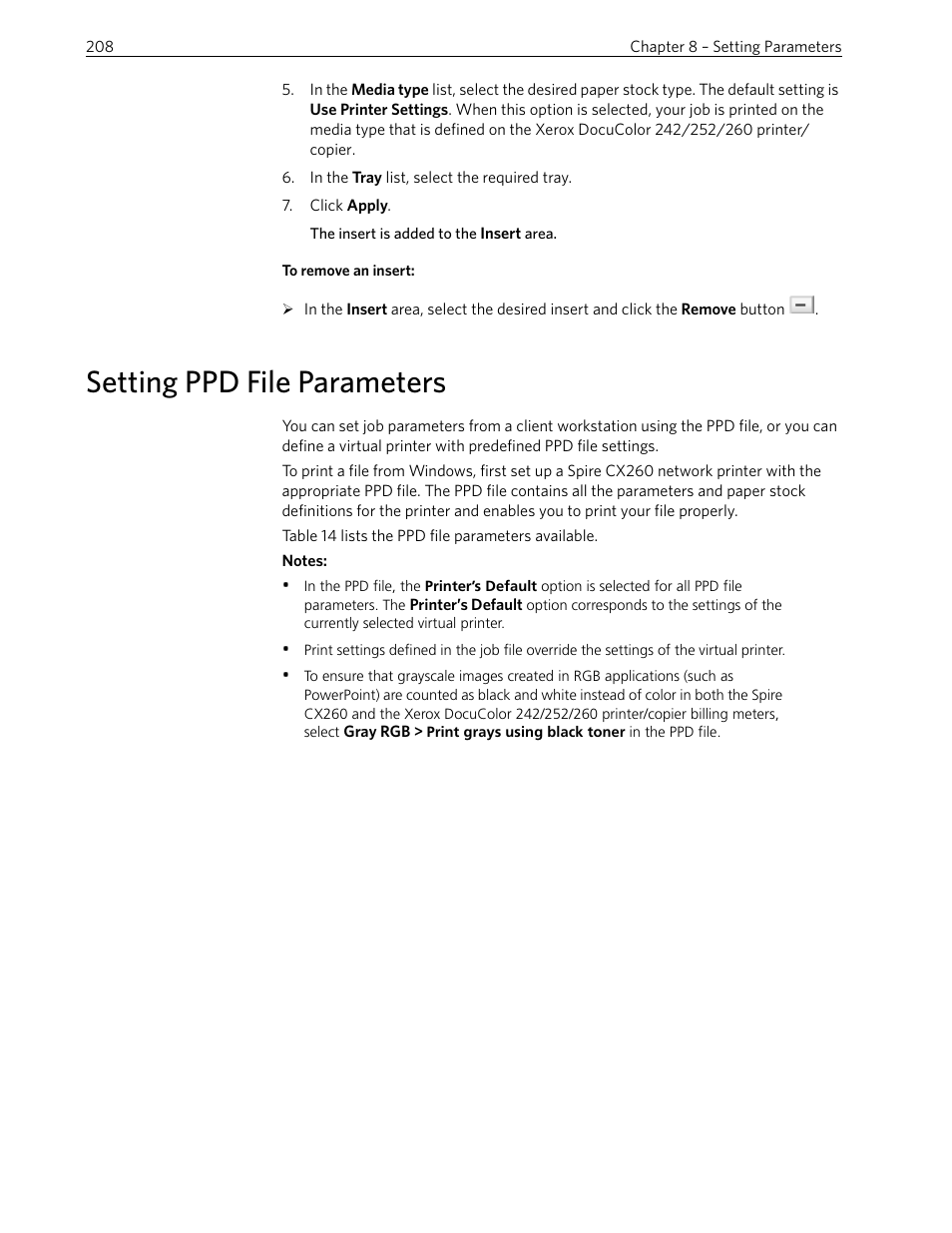 Setting ppd file parameters | Xerox 242 User Manual | Page 216 / 262