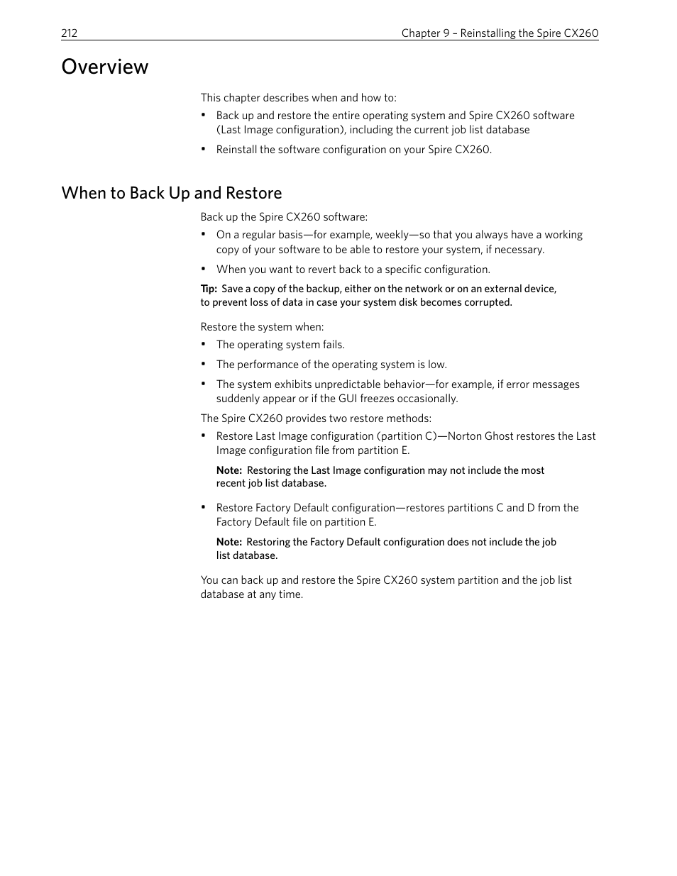 Overview, When to back up and restore | Xerox 242 User Manual | Page 220 / 262