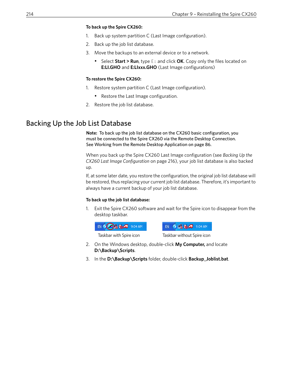 Backing up the job list database | Xerox 242 User Manual | Page 222 / 262