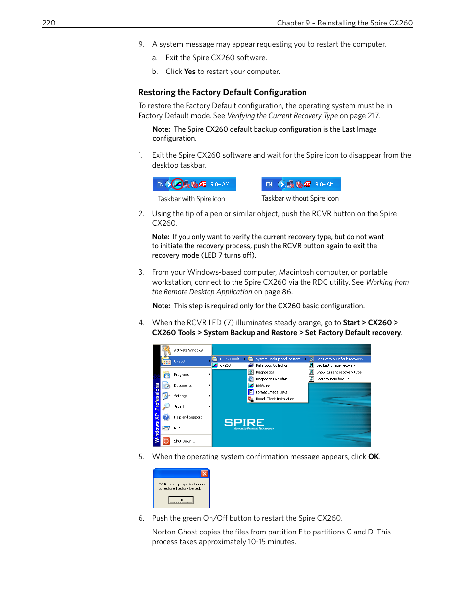 Restoring the factory default configuration | Xerox 242 User Manual | Page 228 / 262