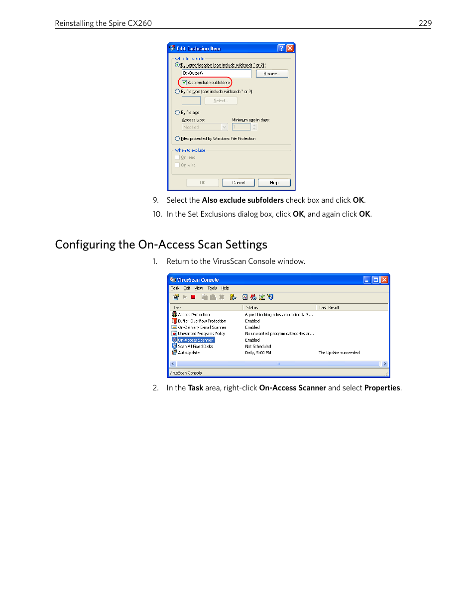 Configuring the on-access scan settings | Xerox 242 User Manual | Page 237 / 262