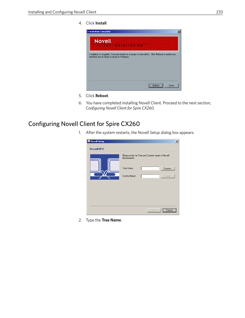 Configuring novell client for spire cx260 | Xerox 242 User Manual | Page 241 / 262