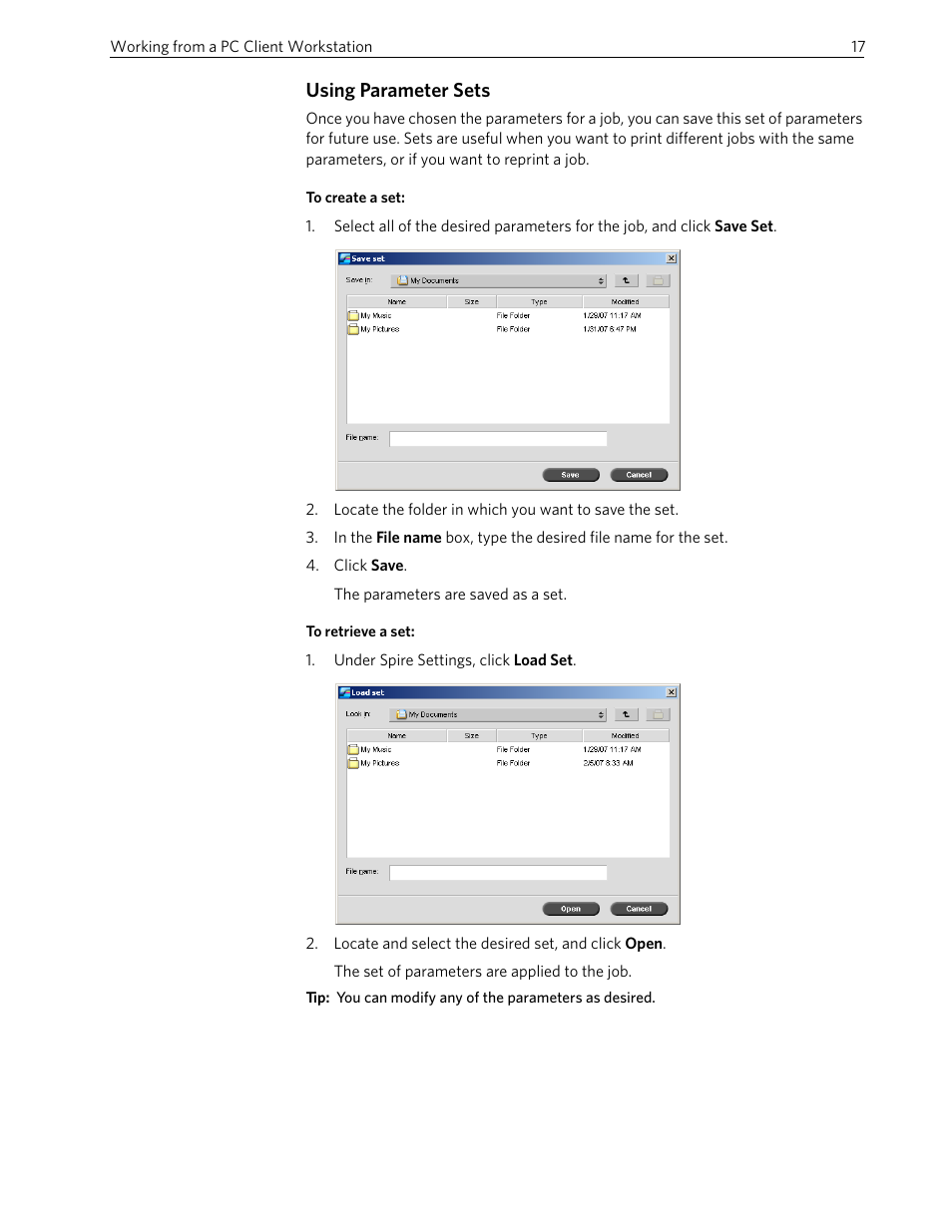 Using parameter sets | Xerox 242 User Manual | Page 25 / 262