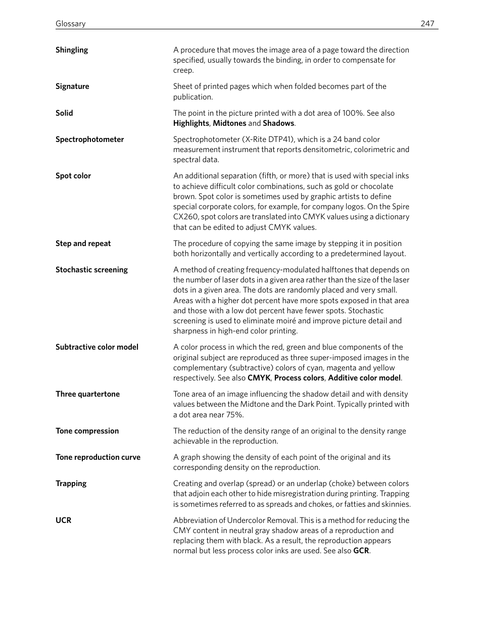 Subtractive color model, Shingling, Trapping | Xerox 242 User Manual | Page 255 / 262