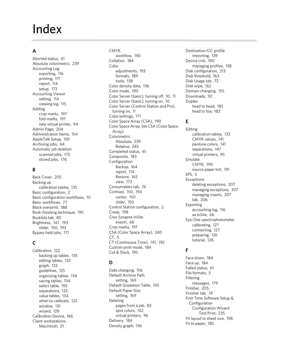 Index | Xerox 242 User Manual | Page 257 / 262