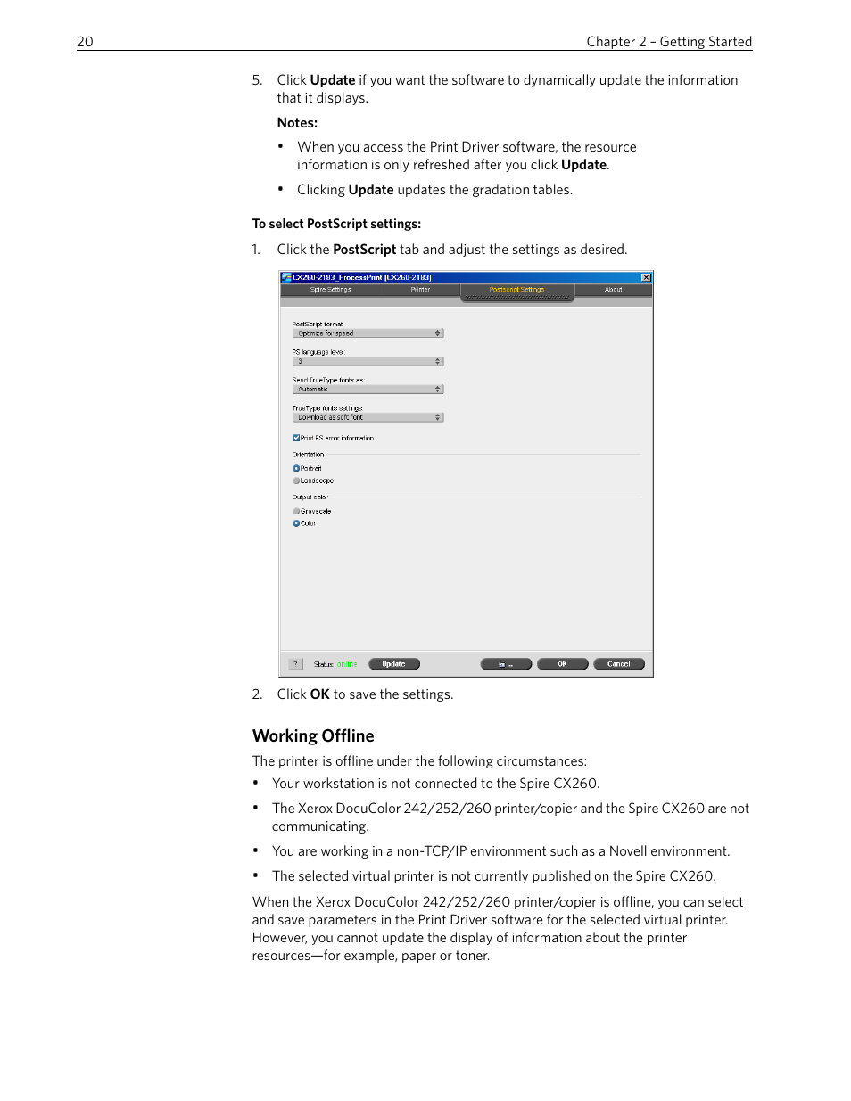 Working offline | Xerox 242 User Manual | Page 28 / 262