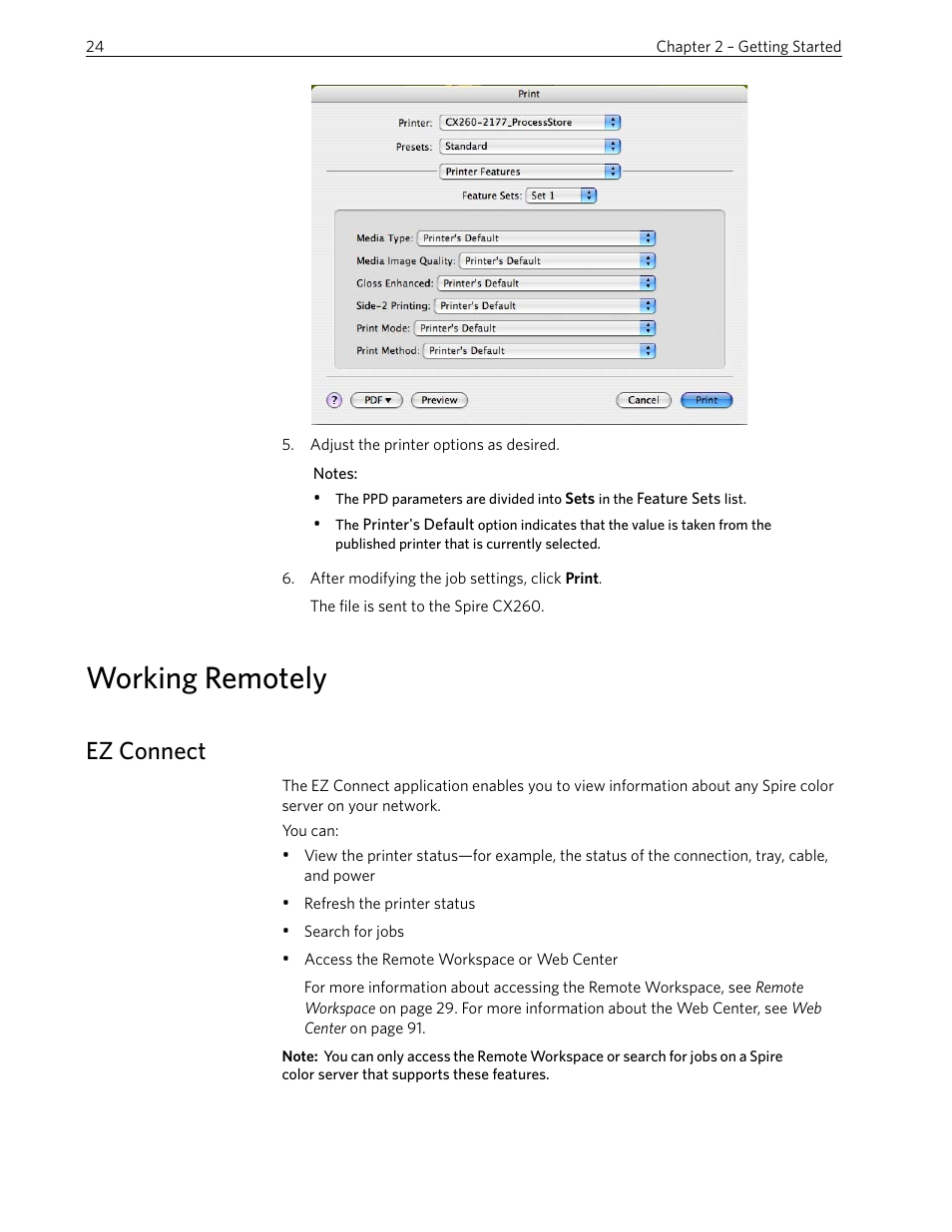 Working remotely, Ez connect | Xerox 242 User Manual | Page 32 / 262