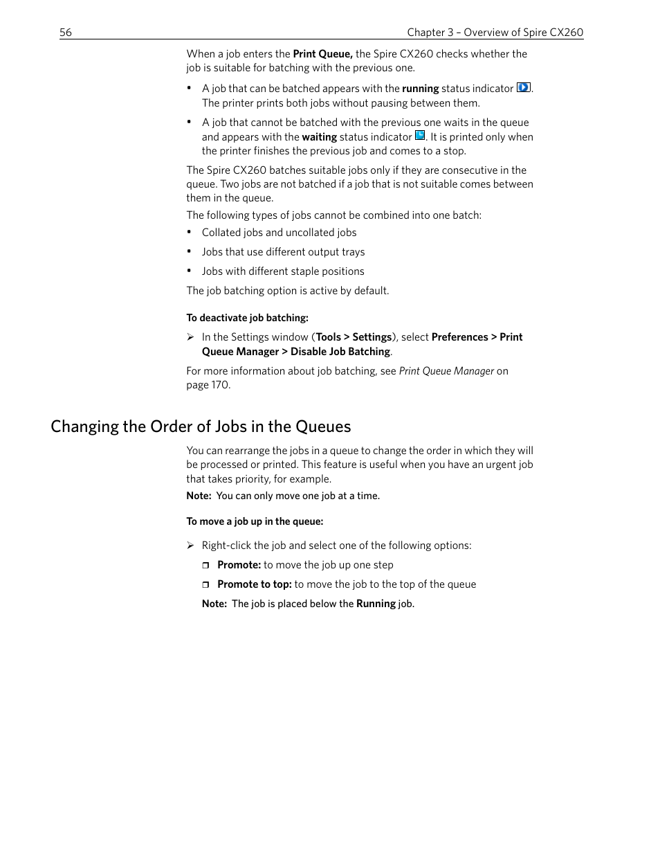 Changing the order of jobs in the queues | Xerox 242 User Manual | Page 64 / 262