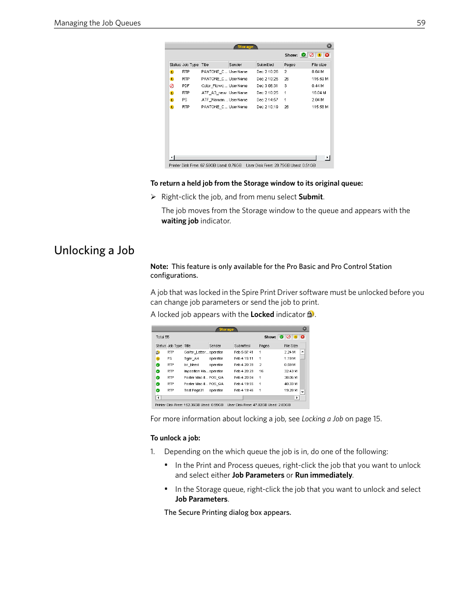 Unlocking a job | Xerox 242 User Manual | Page 67 / 262