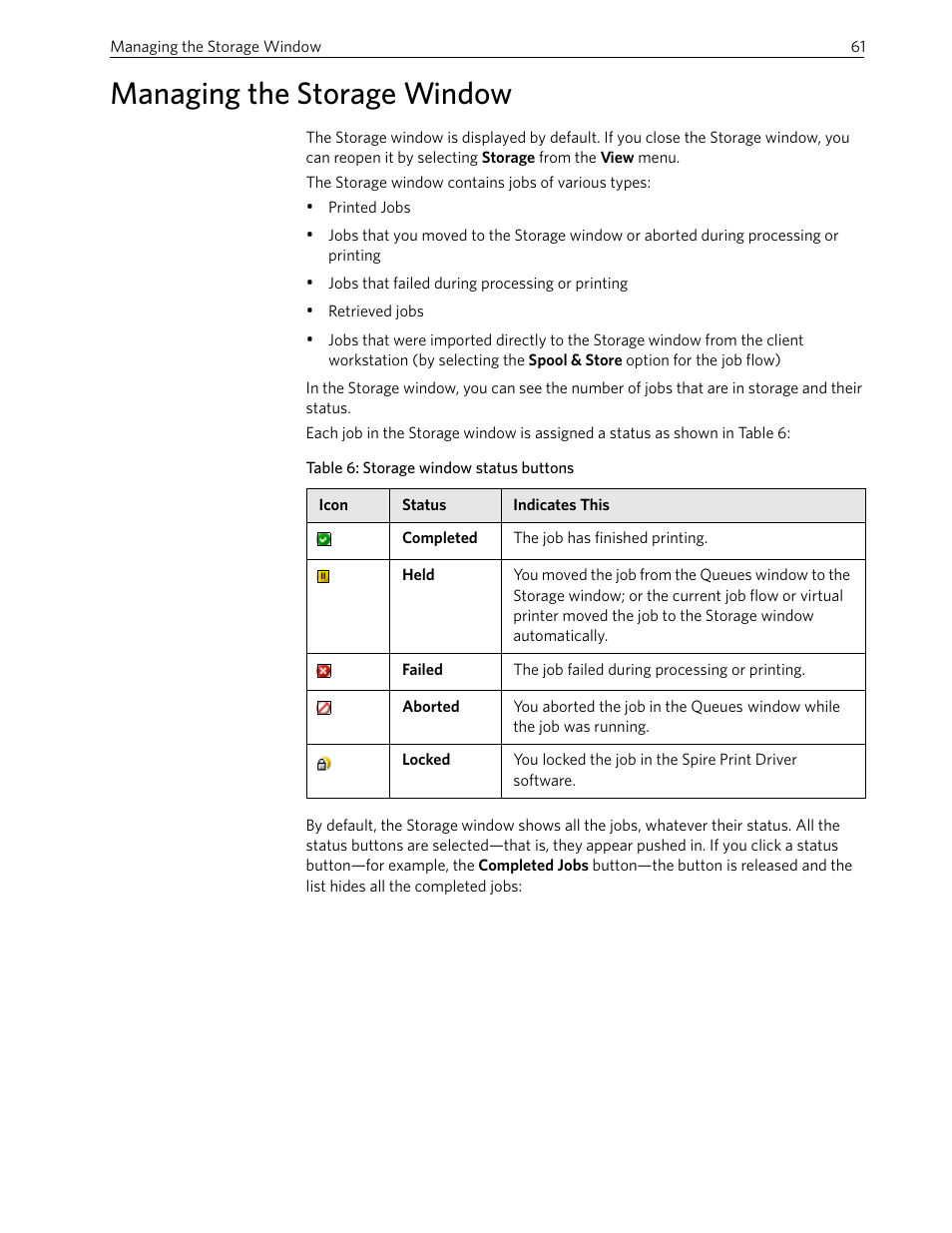 Managing the storage window | Xerox 242 User Manual | Page 69 / 262