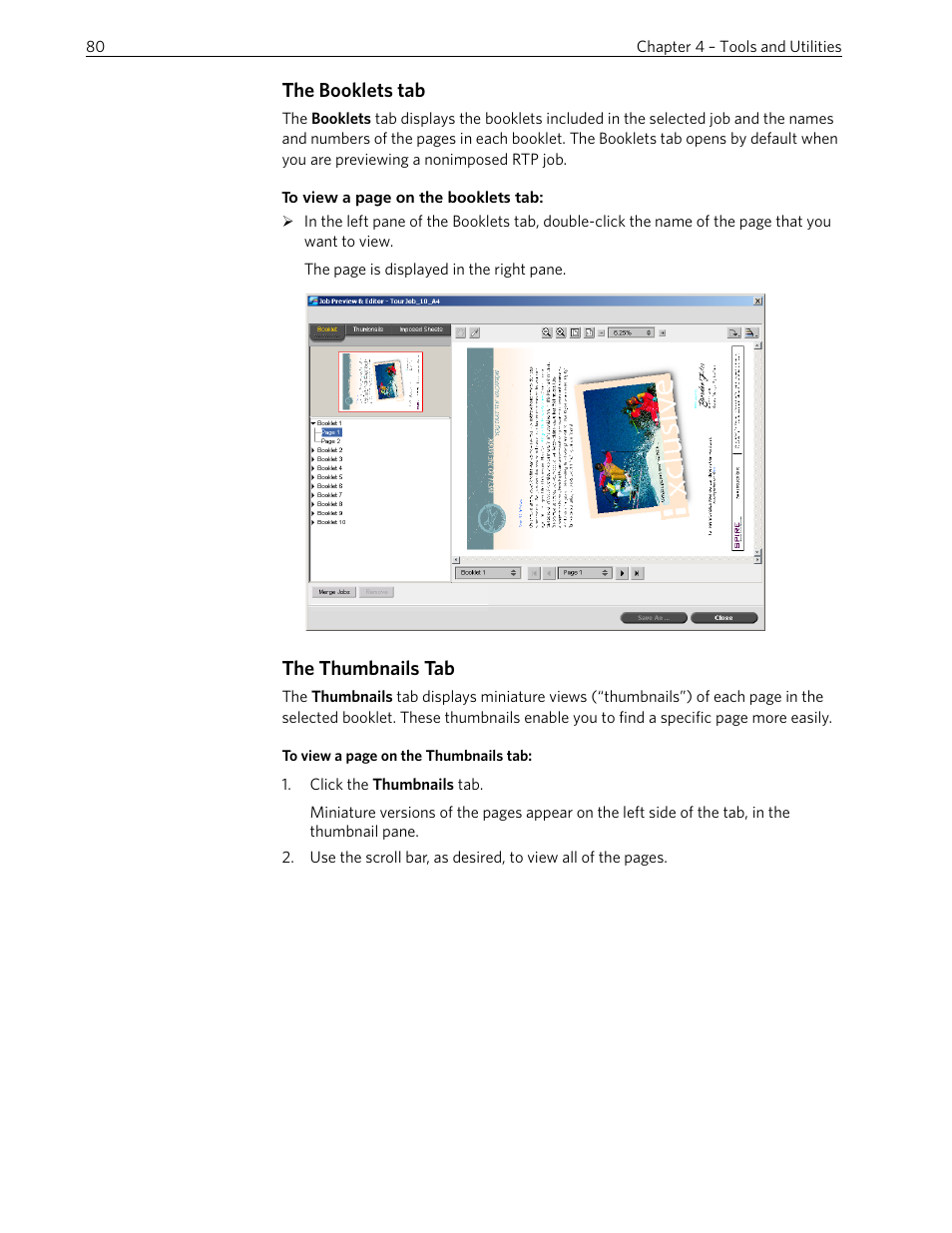 The booklets tab, The thumbnails tab | Xerox 242 User Manual | Page 88 / 262