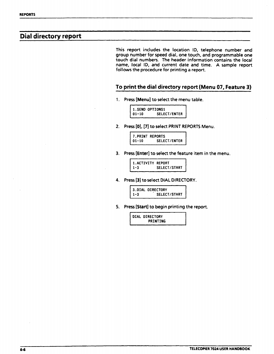 Dial directory report, Dial directory report -6 | Xerox 7024 User Manual | Page 106 / 164