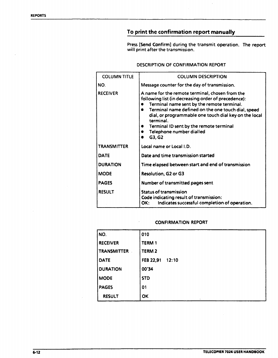 To print the confirmation report manually, To print the confirmation report manually -12 | Xerox 7024 User Manual | Page 112 / 164