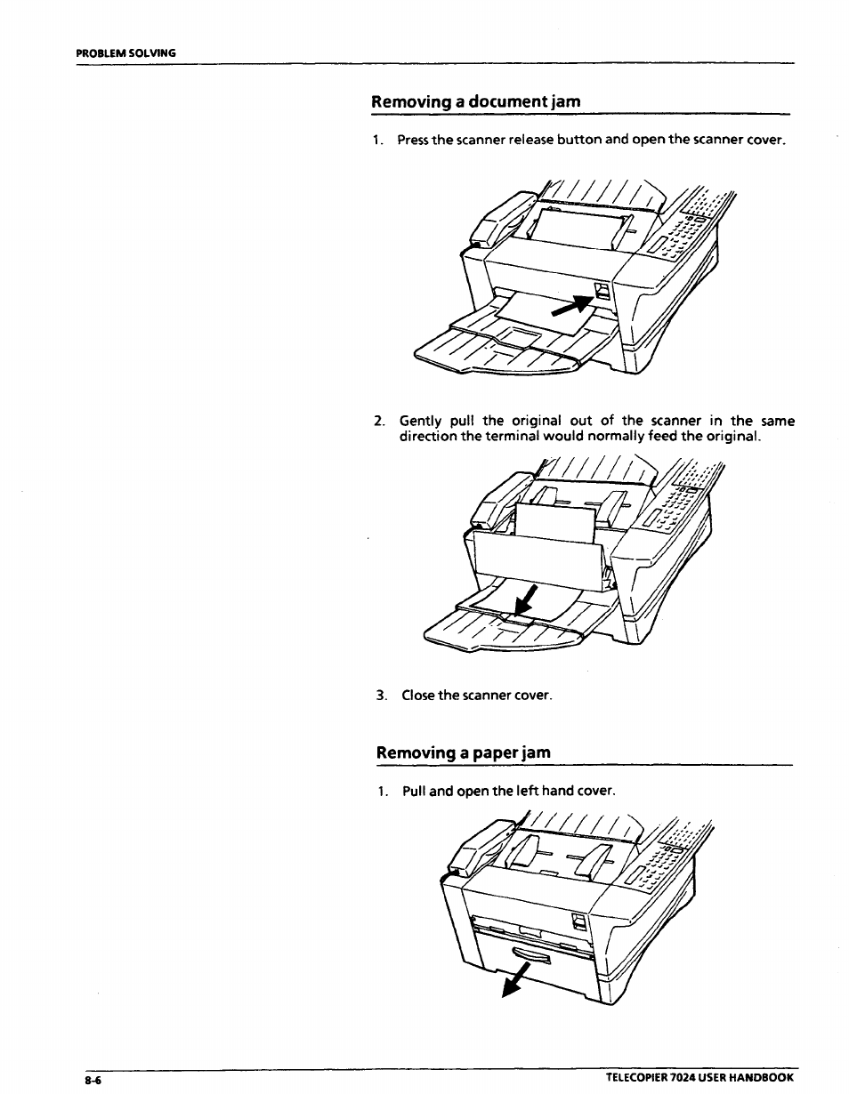 Removing a document jam, Removing a paper jam, Removing a document jam -6 removing a paper jam -6 | Xerox 7024 User Manual | Page 144 / 164