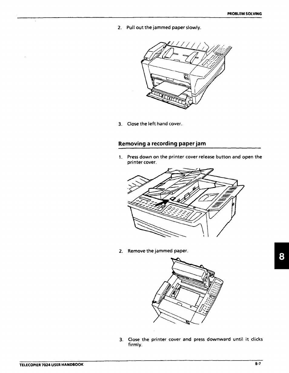 Removing a recording paper jam, Removing a recording paper jam -7 | Xerox 7024 User Manual | Page 145 / 164