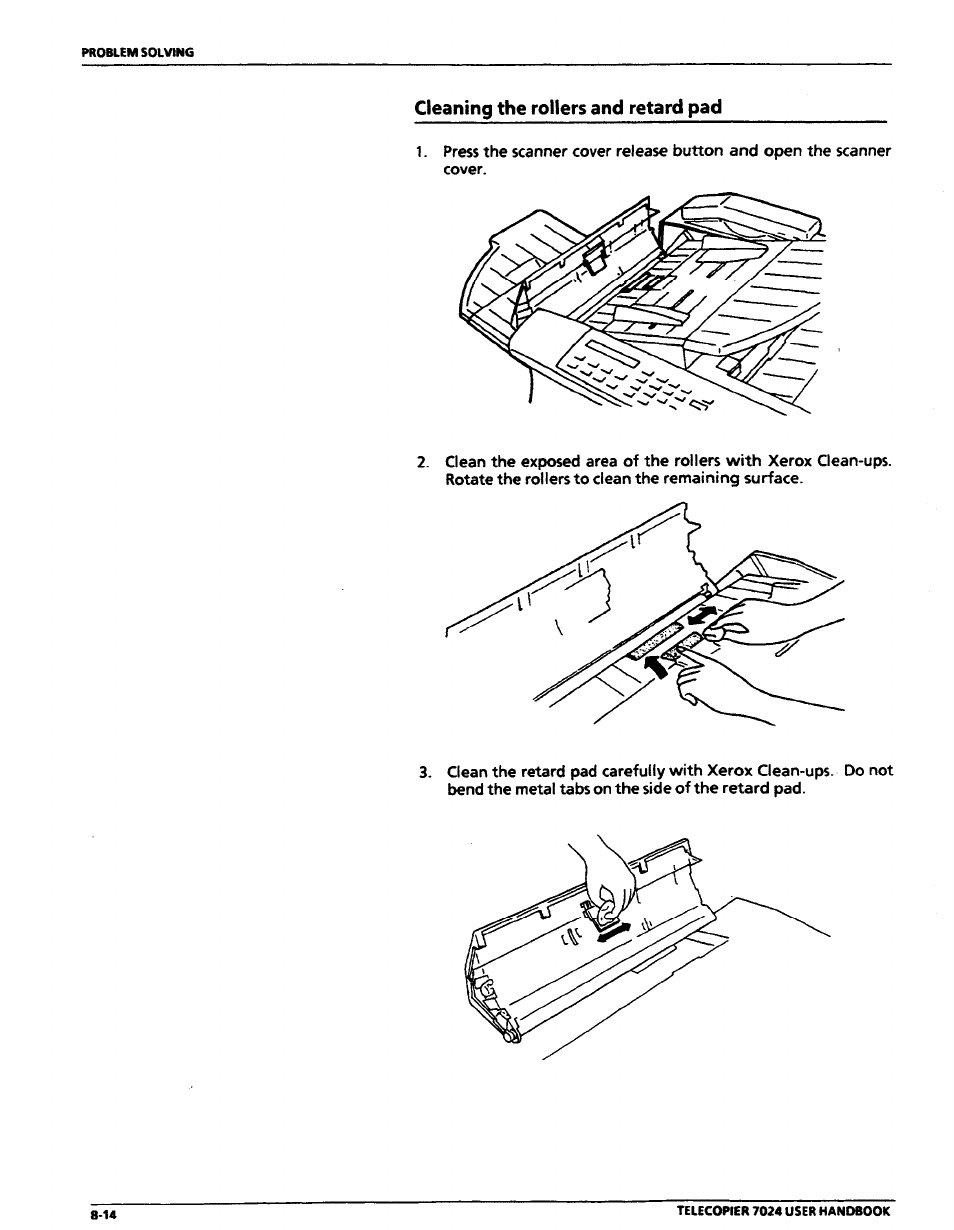 Cleaning the rollers and retard pad, Cleaning the rollers and retard pad -14 | Xerox 7024 User Manual | Page 152 / 164