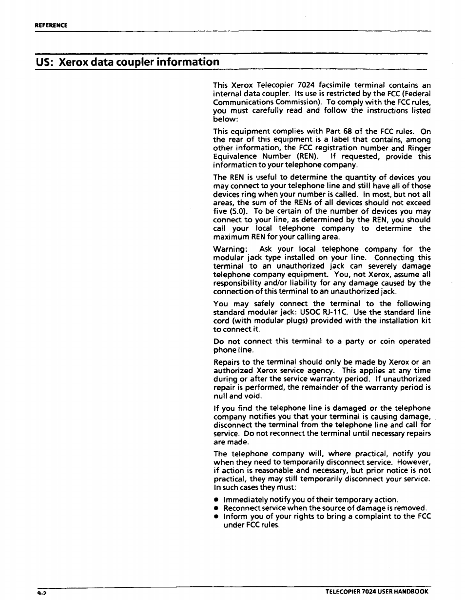 Us: xerox data coupler information, Us: xerox data coupler information -2 | Xerox 7024 User Manual | Page 154 / 164