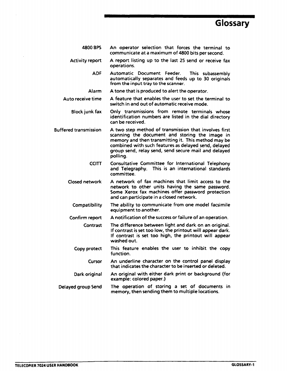 Glossary | Xerox 7024 User Manual | Page 157 / 164