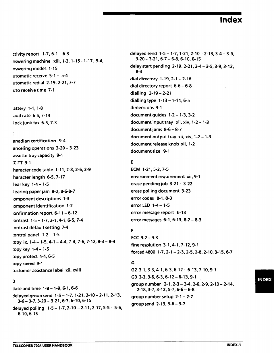 Index | Xerox 7024 User Manual | Page 161 / 164