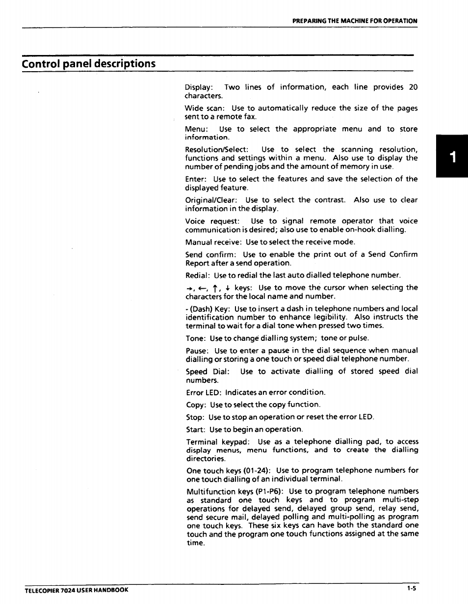 Control panel descriptions, Control panel descriptions -5 | Xerox 7024 User Manual | Page 25 / 164