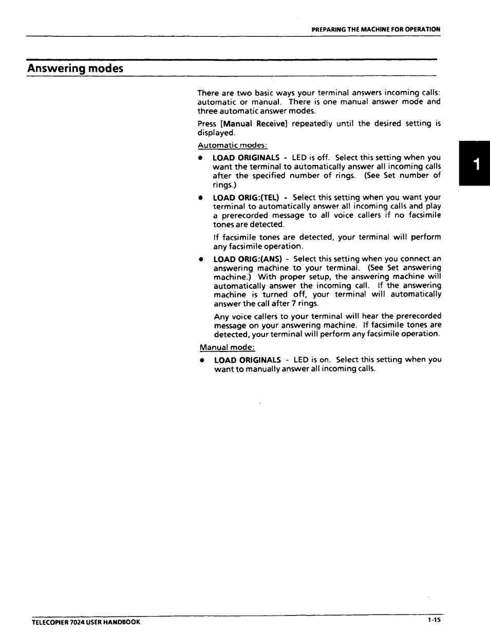 Answering modes, Answering modes -15 | Xerox 7024 User Manual | Page 35 / 164
