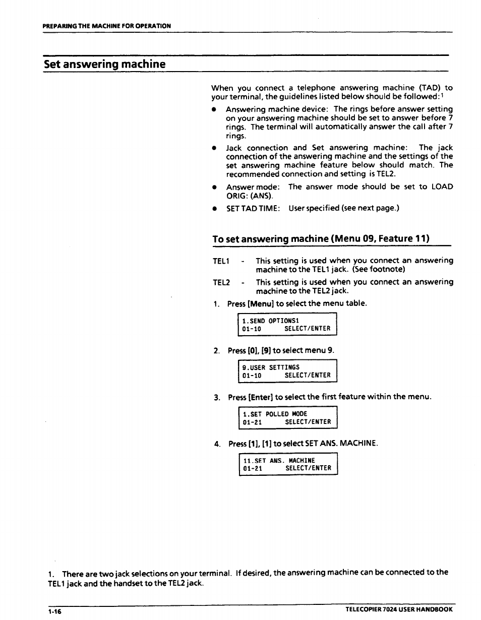 Set answering machine, Set answering machine -16 | Xerox 7024 User Manual | Page 36 / 164