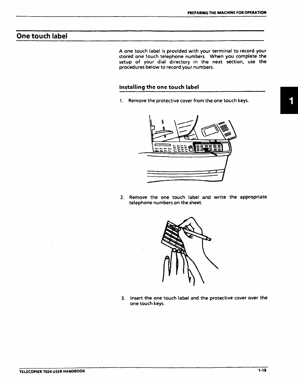 One touch label, Installing the one touch label, One touch label -19 | Installing the one touch label -19 | Xerox 7024 User Manual | Page 39 / 164