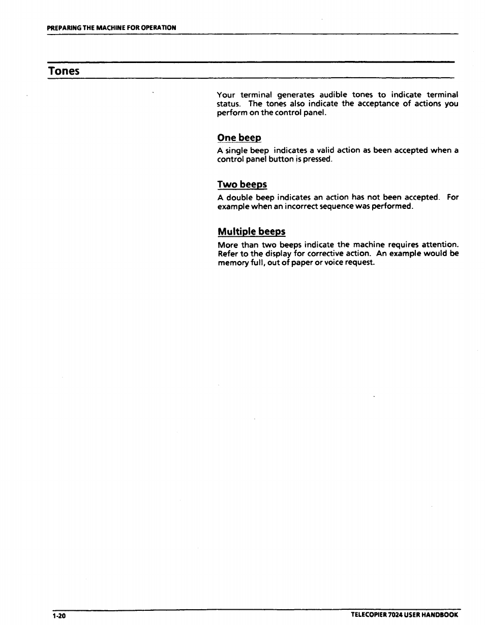 Tones, One beep, Two beeps | Multiple beeps, Tones -20 | Xerox 7024 User Manual | Page 40 / 164