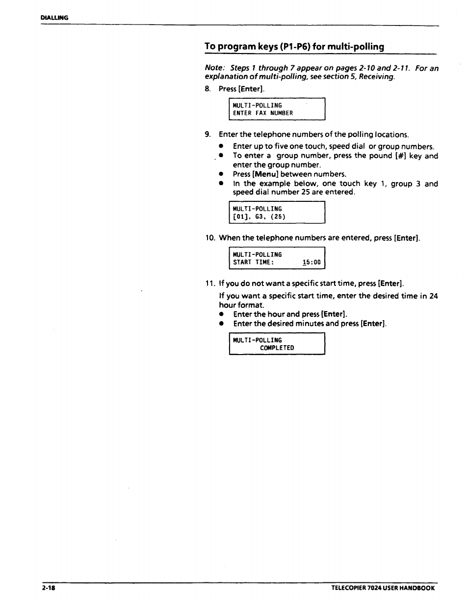 To program keys (p1-p6) for multi-polling, To program keys (pi-p6) for multi polling -18 | Xerox 7024 User Manual | Page 60 / 164
