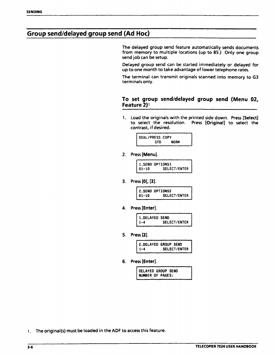 Group send/delayed group send (ad hoc), Group send/delayed group send -6 | Xerox 7024 User Manual | Page 70 / 164