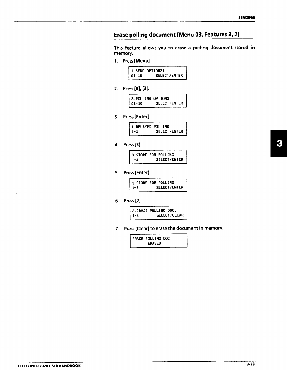 Erase polling document (menu 03, features 3,2), Erase polling document (menu 03, features 3,2) -23 | Xerox 7024 User Manual | Page 87 / 164