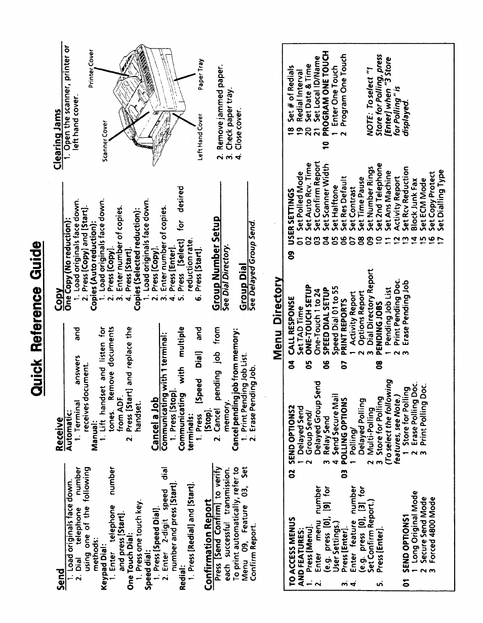 Receive, Stop, Menu directory | Quick reference guide | Xerox 7024 User Manual | Page 9 / 164